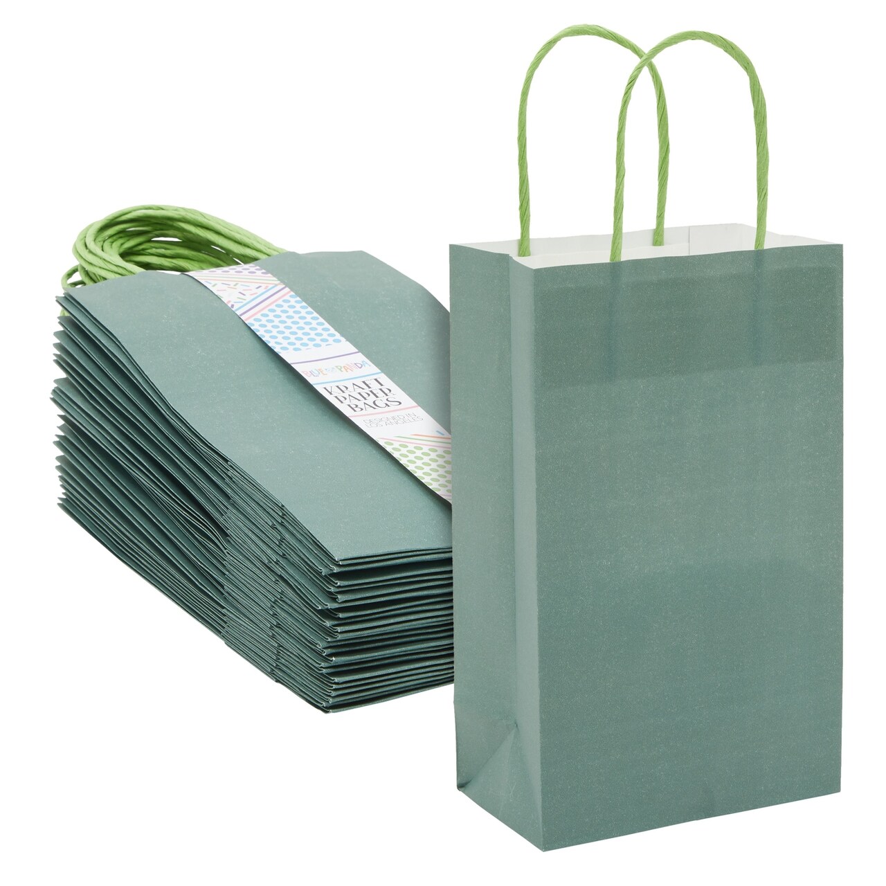 25-Pack Dark Green Gift Bags with Handles, 9 x 5.5 x 3-Inch Paper Goodie Bags for Party Favors and Treats, Birthday Party Supplies